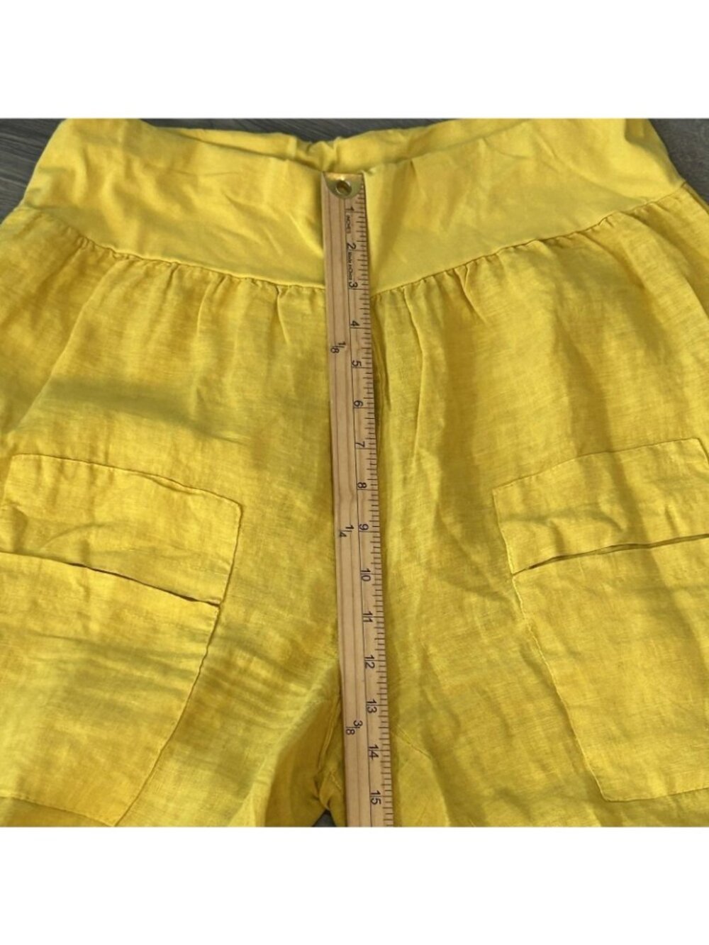 TG.U Italy Linen Pants Womens Medium Yellow Wide Leg Crop Lagenlook Pull On 28" - Picture 6 of 11